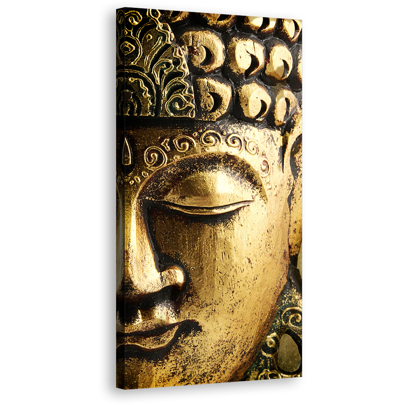 Buddha Meditation Canvas Print, Peaceful Gold Buddha Mind and Soul Wall Art, Yellow Statue Close Up Panoramic Canvas Art