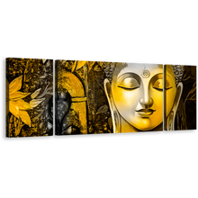 Load image into Gallery viewer, Buddha Meditation Canvas Print, Yellow Buddha Close Up Multi Canvas, Peaceful Buddha Mind Soul 3 Piece Canvas Wall Art
