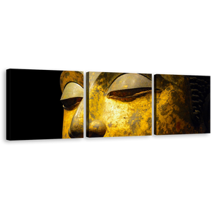 Buddha Meditation Canvas Print, Yellow Grey Buddha Face Multiple Canvas, Peaceful Buddha Close Up 3 Piece Canvas Wall Art