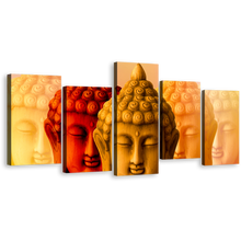 Load image into Gallery viewer, Buddha Meditation Canvas Wall Art, Buddha Faces 5 Piece Canvas Print, Red Yellow Buddha Shadows Multiple Canvas
