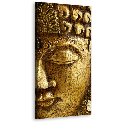 Buddha Meditation Canvas Wall Art, Gold Buddha Mind and Soul Canvas Artwork, Yellow Peaceful Buddha Vertical Canvas Print