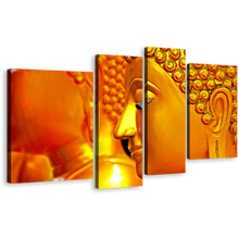 Load image into Gallery viewer, Buddha Meditation Canvas Wall Art, Gold Buddha Mind and Soul Multiple Canvas, Yellow Peaceful Buddha 4 Piece Canvas Print
