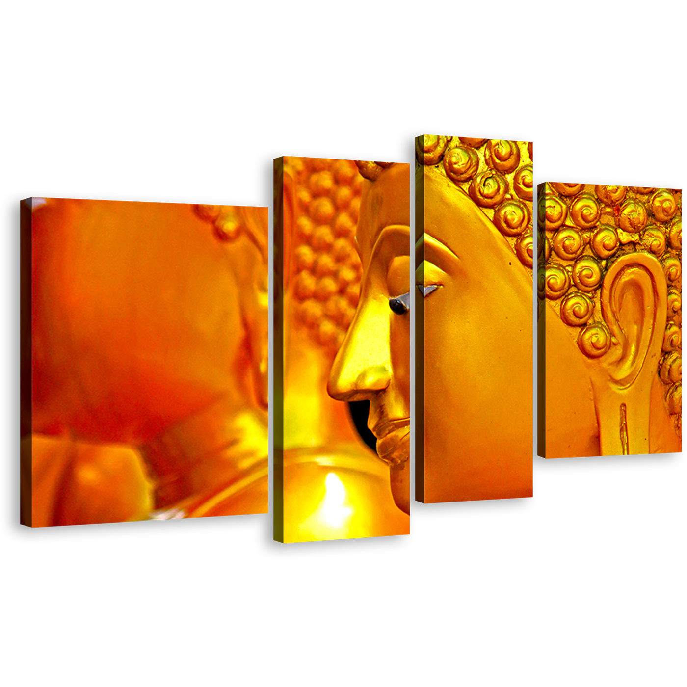 Buddha Meditation Canvas Wall Art, Gold Buddha Mind and Soul Multiple Canvas, Yellow Peaceful Buddha 4 Piece Canvas Print