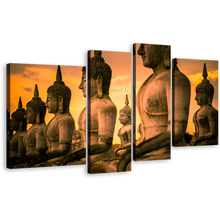 Load image into Gallery viewer, Buddha Park Canvas Print, Thailand Brown Buddha Statue 4 Piece Canvas Wall Art, Yellow Sky Buddha Canvas Set
