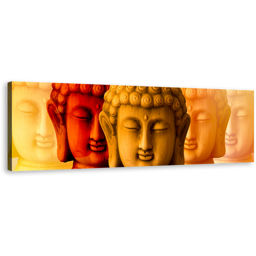 Buddha Shadows Canvas Wall Art, Red Yellow Buddha Faces 1 Piece Canvas Print, Mind Soul Buddha Canvas Artwork