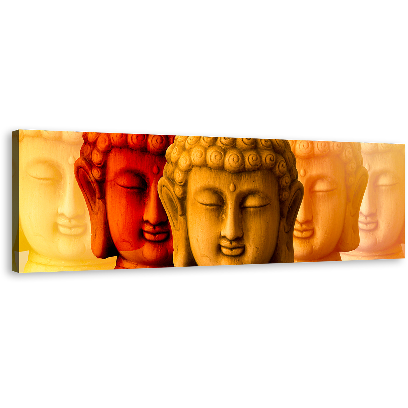 Buddha Shadows Canvas Wall Art, Red Yellow Buddha Faces 1 Piece Canvas Print, Mind Soul Buddha Canvas Artwork