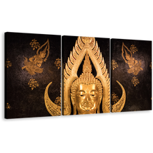 Load image into Gallery viewer, Buddha Statue Canvas Print, Beautiful Buddha Temple 3 Piece Canvas Wall Art, Golden Buddha Multi Canvas
