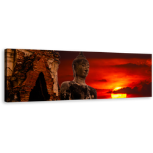 Load image into Gallery viewer, Buddha Statue Canvas Wall Art, Cloudy Red Sky Sunset Buddha 1 Piece Canvas Artwork, Big Oldest Brown Buddha Statue Canvas Print
