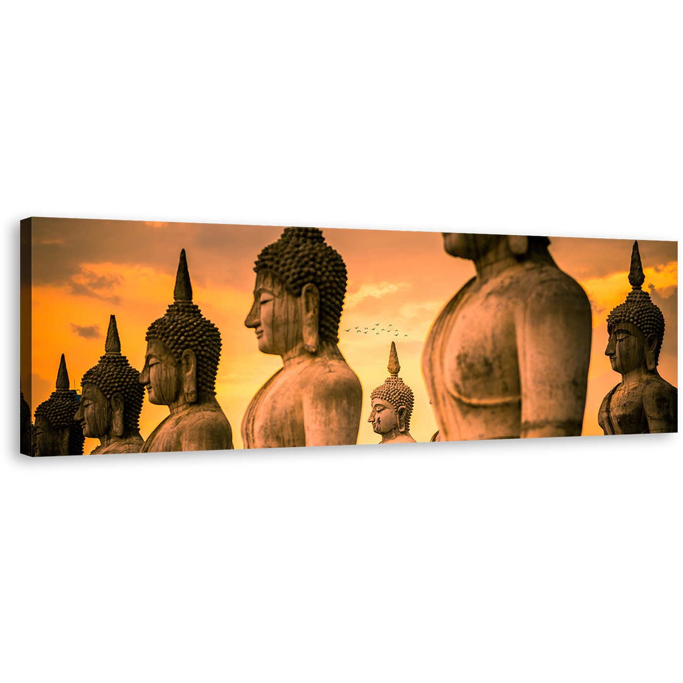 Buddha Statue Canvas Wall Art, Nakhon Si Thammarat Brown Buddha Canvas Artwork, Thailand Yellow Sky Buddha Park 1 Piece Canvas Print