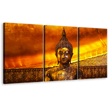 Load image into Gallery viewer, Buddha Statue Canvas Wall Art, Thailand Brown Buddha Canvas Print, Wat Pho Buddhist Temple 3 Piece Multi Canvas Artwork
