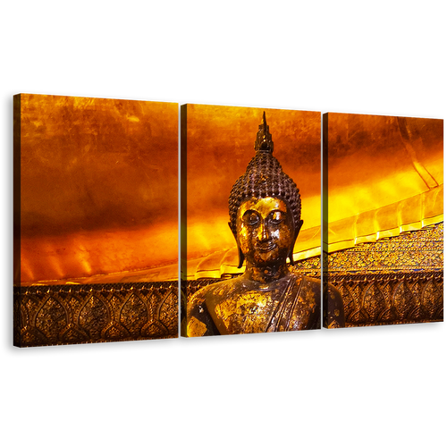 Buddha Statue Canvas Wall Art, Thailand Brown Buddha Canvas Print, Wat Pho Buddhist Temple 3 Piece Multi Canvas Artwork