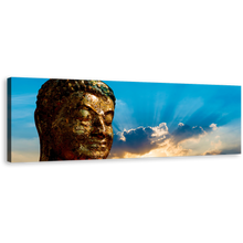 Load image into Gallery viewer, Buddha Sunrise Canvas Wall Art, Brown Buddha Canvas Print, Blue Sky Buddha Statue Panoramic Canvas Artwork
