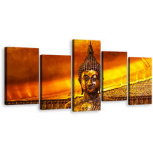 Load image into Gallery viewer, Buddha Temple Canvas Print, Buddhist Temple In Thailand 5 Piece Canvas Wall Art, Gold Brown Buddha Multiple Canvas
