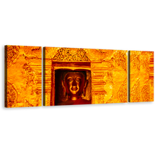 Load image into Gallery viewer, Buddhist Temple Canvas Wall Art, Gold Buddha Statue 3 Piece Canvas Print, Buddha Yellow Canvas Set
