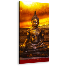 Load image into Gallery viewer, Buddhist Temple Canvas Wall Art, Gold Buddha Statue in Thailand 1 Piece Vertical Canvas Print, Brown Buddha Canvas Artwork
