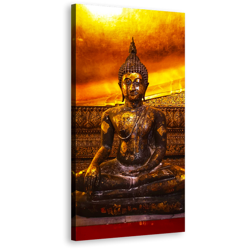 Buddhist Temple Canvas Wall Art, Gold Buddha Statue in Thailand 1 Piece Vertical Canvas Print, Brown Buddha Canvas Artwork