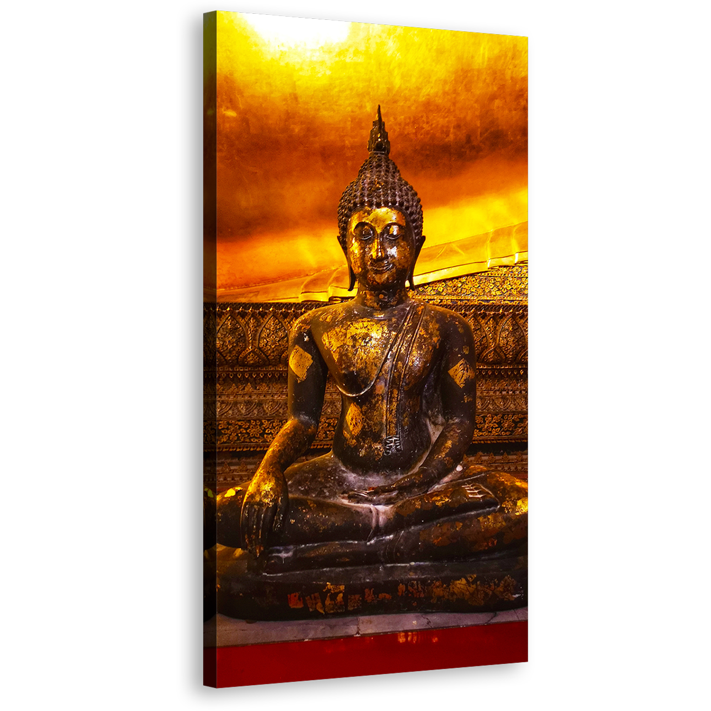 Buddhist Temple Canvas Wall Art, Gold Buddha Statue in Thailand 1 Piece Vertical Canvas Print, Brown Buddha Canvas Artwork