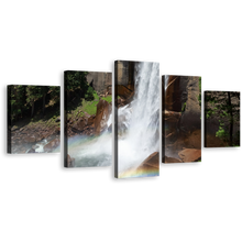 Load image into Gallery viewer, California Mountain Canvas Wall Art, White Vernal Falls 5 Piece Canvas Print, Yosemite National Park Canvas Set, Grey Sierra Nevada Mountains Multiple Canvas
