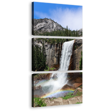 Load image into Gallery viewer, California Waterfall Canvas Print, Grey Sierra Nevada Mountains Waterfall 3 Piece Canvas Wall Art, Yosemite National Park White Waterfall Multi Canvas
