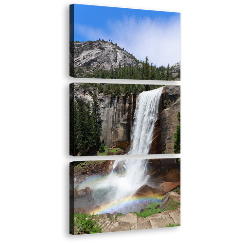 California Waterfall Canvas Print, Grey Sierra Nevada Mountains Waterfall 3 Piece Canvas Wall Art, Yosemite National Park White Waterfall Multi Canvas