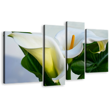 Load image into Gallery viewer, Calla Lily Canvas Wall Art, Green Leaves Lily Digital Painting 4 Piece Multiple Canvas, White Lily Elegance Canvas Print
