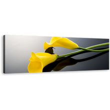 Load image into Gallery viewer, Calla Lily Canvas Wall Art, Yellow Isolated Lilies 1 Piece Canvas Artwork, Digital Flowers Canvas Print
