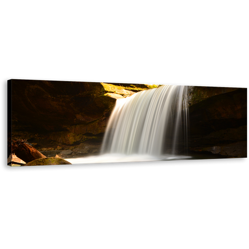 Calming Waterfall Wall Art, White Waterfall Nature Canvas Print, Yellow Rocks Mountain River 1 Piece Canvas Art