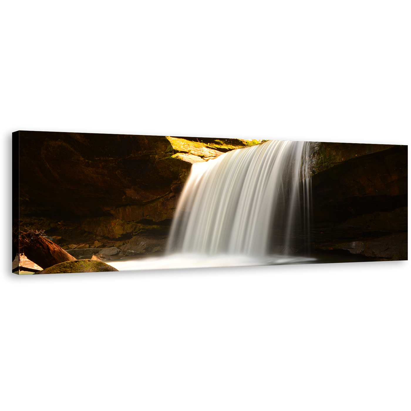 Calming Waterfall Wall Art, White Waterfall Nature Canvas Print, Yellow Rocks Mountain River 1 Piece Canvas Art