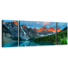 Load image into Gallery viewer, Canada Mountain Canvas Wall Art, Beautiful Landscape Forest Green Trees Canvas Set, Banff National Park 3 Piece Canvas, Blue Moraine Lake Sky Canvas Print
