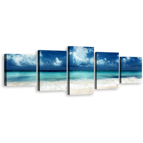 Caribbean Beach Canvas Print, White Sand Ocean Sky 5 Piece Wall Art, Blue Sky Caribbean Sea Canvas Set