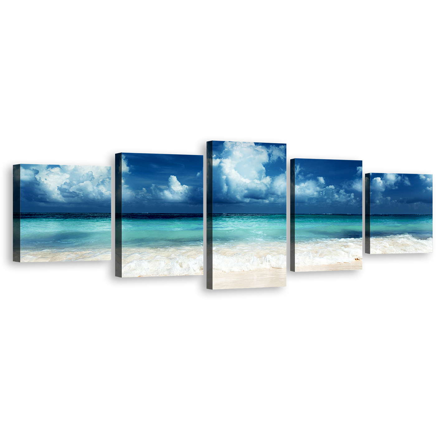 Caribbean Beach Canvas Print, White Sand Ocean Sky 5 Piece Wall Art, Blue Sky Caribbean Sea Canvas Set