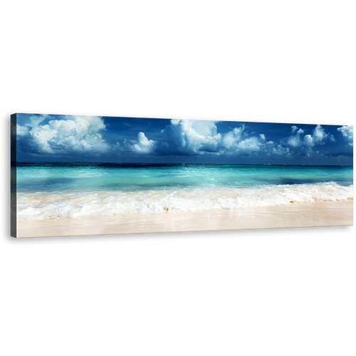 Caribbean Sea Wall Art, Blue Sky Clouds Beach Canvas Art, White Sand Ocean Sky 1 Piece Canvas Print