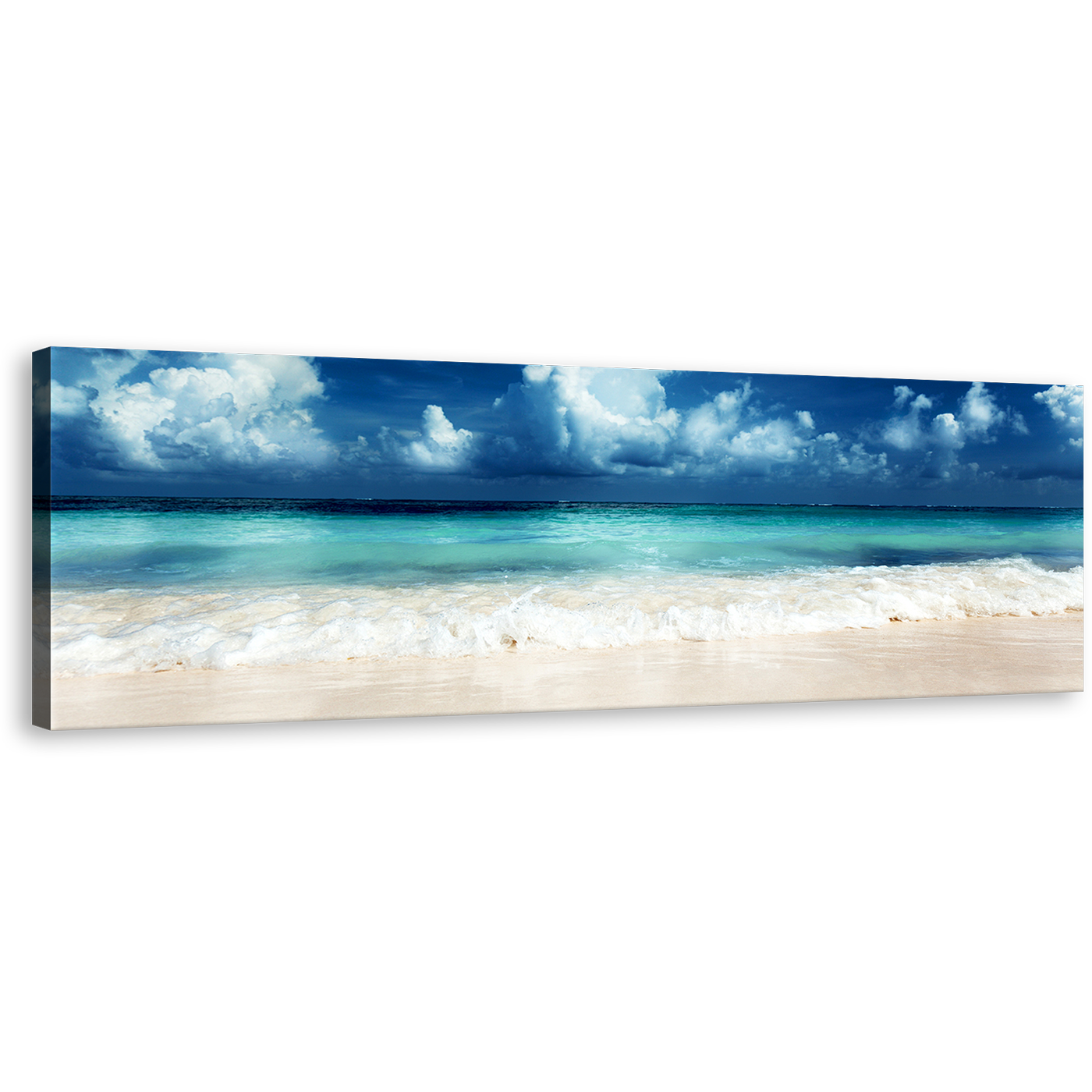 Caribbean Sea Wall Art, Blue Sky Clouds Beach Canvas Art, White Sand Ocean Sky 1 Piece Canvas Print