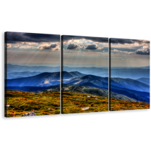 Load image into Gallery viewer, Carpathians Mountain Canvas Wall Art, Petros Moun Canvas Print, Green Ukrainian Scenery 3 Piece Canvas, National Park Chornogora Blue Landscape Canvas Set
