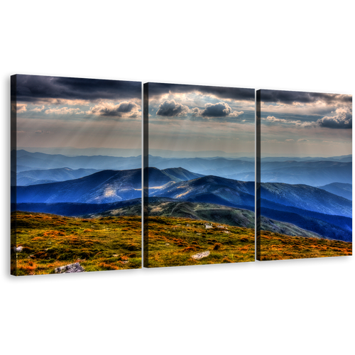 Carpathians Mountain Canvas Wall Art, Petros Moun Canvas Print, Green Ukrainian Scenery 3 Piece Canvas, National Park Chornogora Blue Landscape Canvas Set