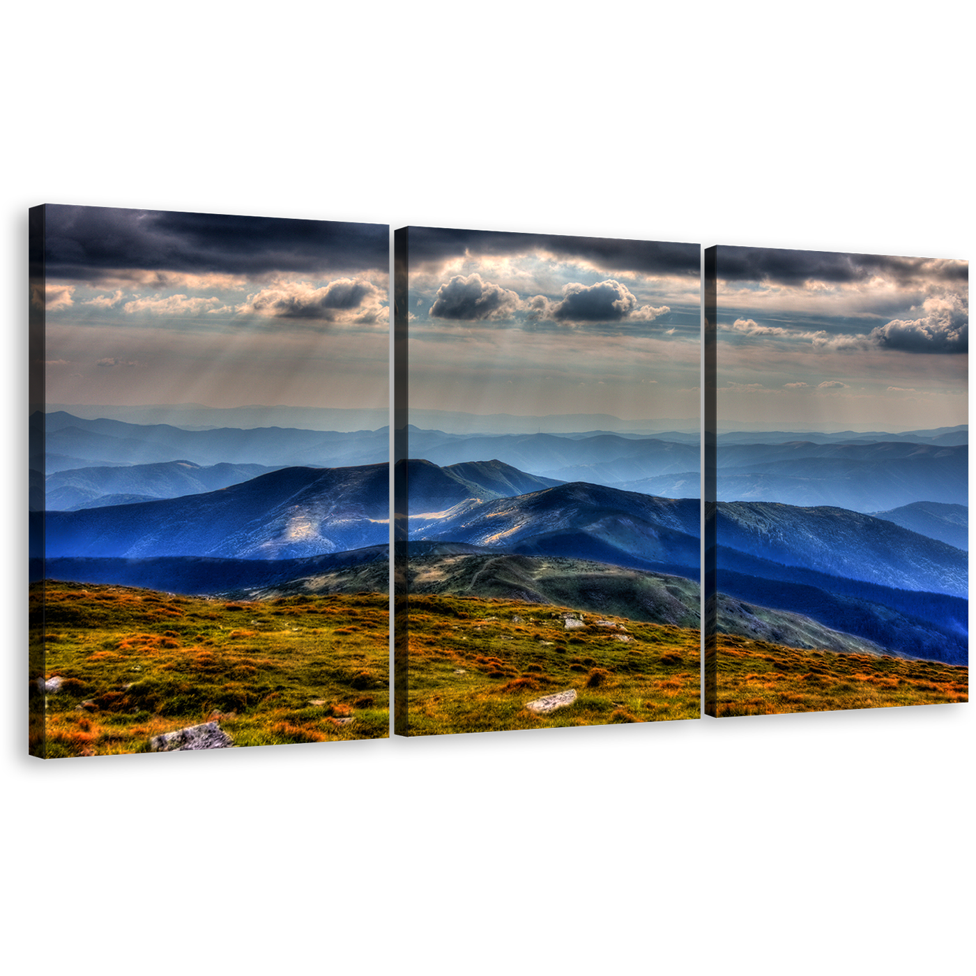 Carpathians Mountain Canvas Wall Art, Petros Moun Canvas Print, Green Ukrainian Scenery 3 Piece Canvas, National Park Chornogora Blue Landscape Canvas Set