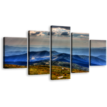 Load image into Gallery viewer, Carpathians Scenery Canvas Wall Art, Green National Park Chornogora Multiple Canvas, Petros Moun Blue Landscape 5 Piece Canvas Print
