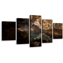 Load image into Gallery viewer, Cave River Canvas Wall Art, Underground Geology 5 Piece Canvas Print, Brown Black Abstract Cave Multi Canvas
