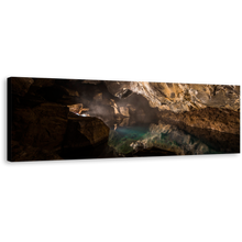 Load image into Gallery viewer, Cave Water Canvas Wall Art, Brown Grjotagja Cave Panoramic Canvas, Underground Geology Canvas Print
