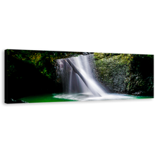 Load image into Gallery viewer, Cave Waterfall Canvas Print, Green Natural Bridge Waterfall Panoramic Canvas Wall Art, White Waterfall Scenery Canvas Artwork
