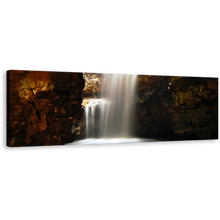 Load image into Gallery viewer, Cave Waterfall Canvas Wall Art, White Waterfall in a Cave Panoramic Canvas, Scotland Brown Smoo Cave Waterfall Canvas Print
