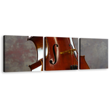 Load image into Gallery viewer, Cello Instrument Canvas Wall Art, Brown White Cello Close Up 3 Piece Multi Canvas Artwork, Isolated Cello Canvas Print
