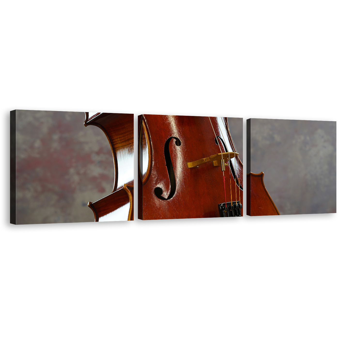 Cello Instrument Canvas Wall Art, Brown White Cello Close Up 3 Piece Multi Canvas Artwork, Isolated Cello Canvas Print