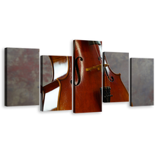 Load image into Gallery viewer, Cello Music Canvas Print, Brown Cello Instrument 5 Piece Canvas Wall Art, White Isolated Cello Close Up Multiple Canvas
