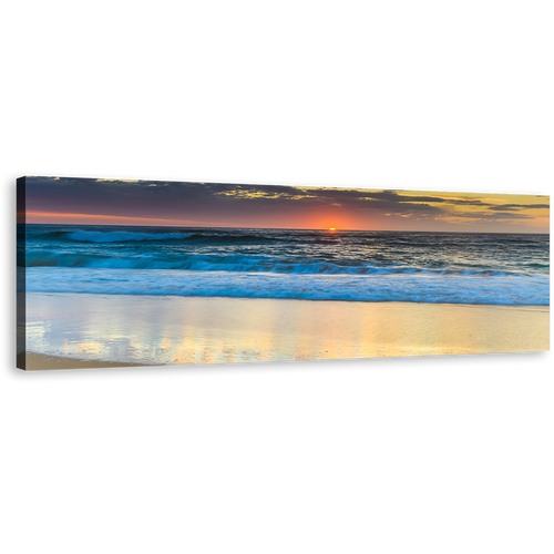 Central Coast Canvas Wall Art, Australia Blue Ocean 1 Piece Canvas Print, Yellow Cloudy Sky Sunset Ocean Canvas Artwork