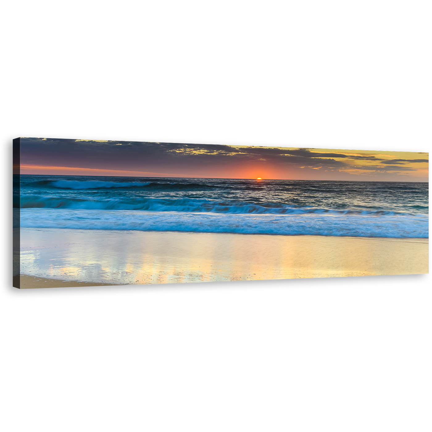 Central Coast Canvas Wall Art, Australia Blue Ocean 1 Piece Canvas Print, Yellow Cloudy Sky Sunset Ocean Canvas Artwork