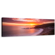 Load image into Gallery viewer, Challaborough Bay Canvas Wall Art, Cloudy Yellow Sunset Ocean Landscape 1 Piece Canvas Print, Brown Ocean Beach Canvas Artwork
