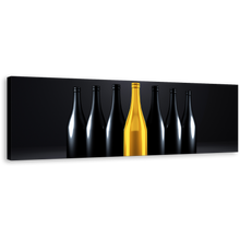 Load image into Gallery viewer, Champagne Bottle Wall Art, Yellow Black Champagne Bottles Canvas Art, Wine Drinks Dark Background Panoramic Canvas Print
