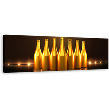 Load image into Gallery viewer, Champagne Bottles Canvas Print, Stylish Gold Champagne Bottles Wall Art, Bright Dark Brown Background 1 Piece Canvas Art
