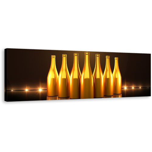 Champagne Bottles Canvas Print, Stylish Gold Champagne Bottles Wall Art, Bright Dark Brown Background 1 Piece Canvas Art